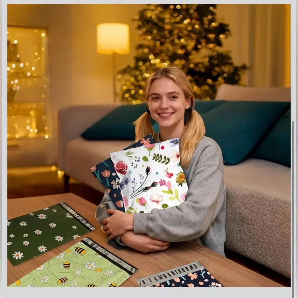 Floral Bee Poly Mailers 10x13 Set of 20 Waterproof Self Seal Shipping Bags